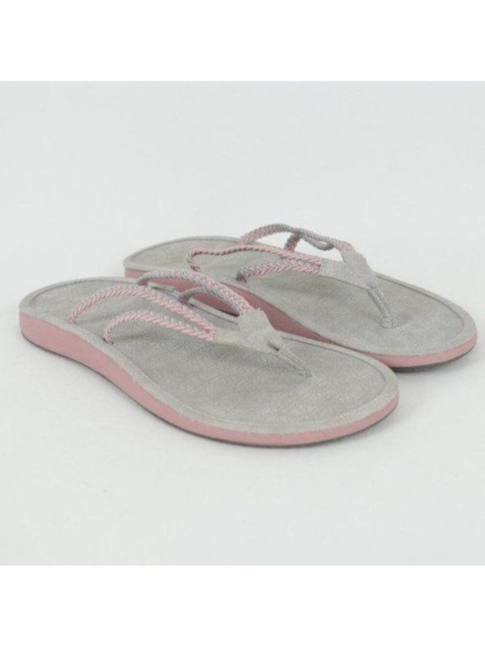 JBU Sport Key West Women's Size 9 Gray & Pink Vegan Leather Flip Flop Sandals